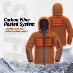 large Heated Jacket Fleece, Windproof Sherpa Heating Coat,Detachable Hood,Battery Include