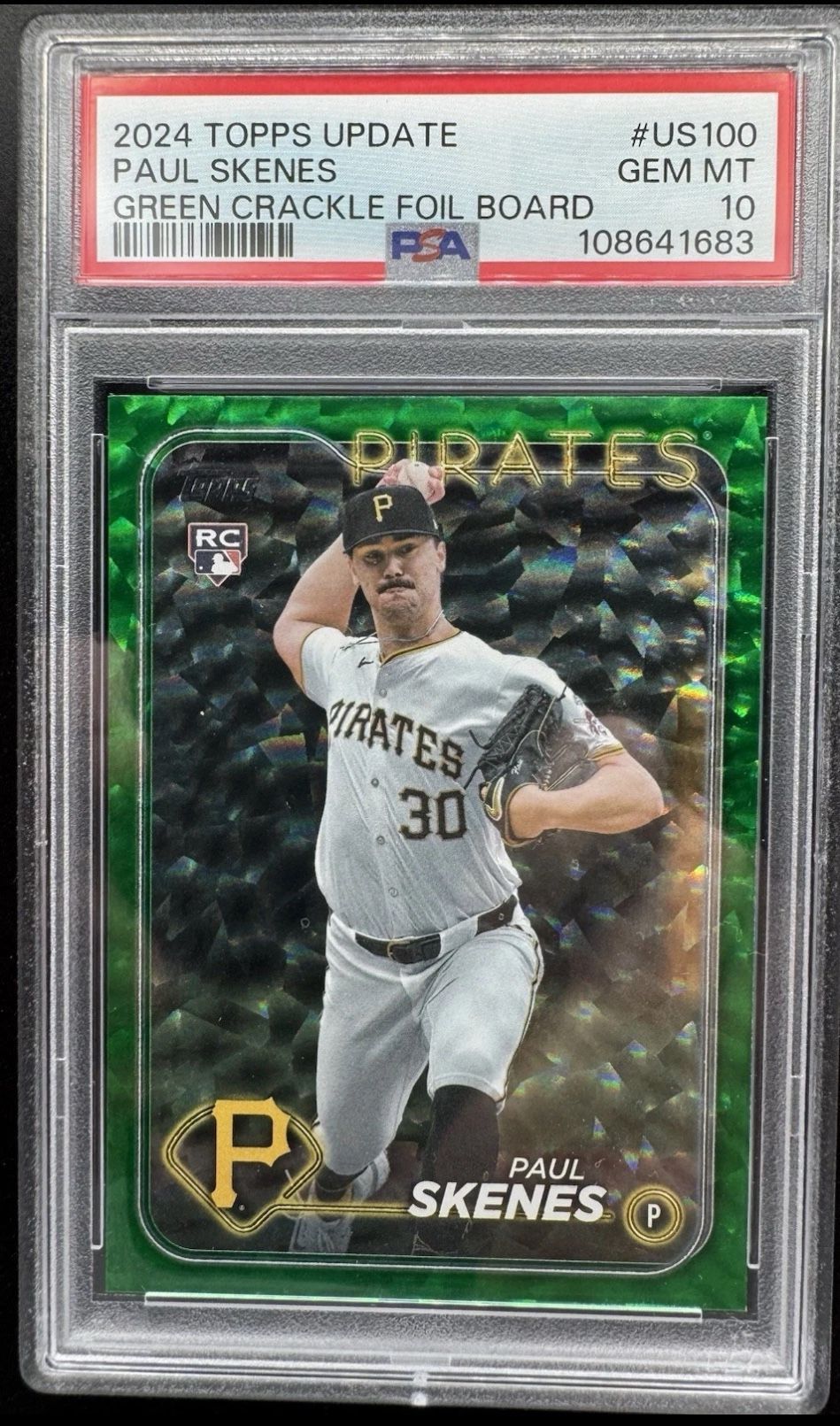 2024 Topps Update Series - Paul Skenes #US100 Green Crackle Foilboard RC PSA 10 #/499