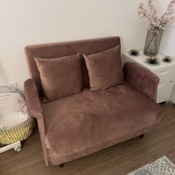 Blush Velvet Convertible Loveseat
