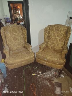 Vintage Wingback Chairs – Matching Pair (Solid Project Pieces)
