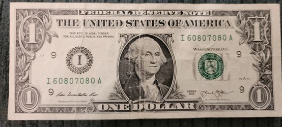 2013FW $1 (Fr.3001-I) Unique Serial Number 