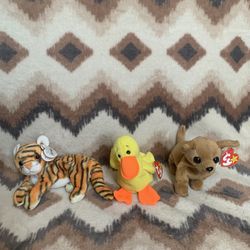 Set of 3 Ty Original Beanie Babies – India, Quackers & Tiny – Pre-Owned