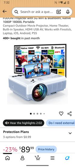 FUDONI Native 1080P Portable Projector with 5G WiFi & Bluetooth