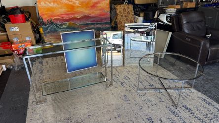 Glass Living Room Set With Mirrors and Wall Art