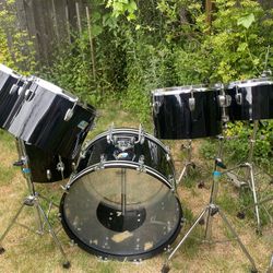 1970’s Ludwig Vistalite Drum Set w: Hercules Hardware. Black Smoke