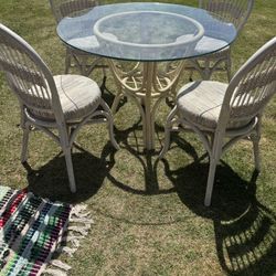 Vintage Rattan Table With Four Chairs