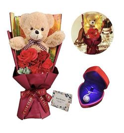 Preserved Rose Bouquet Flowers with Teddy Bear 