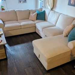 Moving Sale! U Shaped Sleeper Sectional Sofa with Pull Out Bed and Chaise Lounge