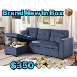 Blue Corduroy Sectional Sofa Bed Couch Brand New In Box 📦 Can Drop It Off For An Extra Fee Depending On Location 🚛