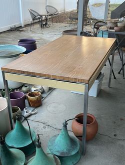 Vintage STEELCASE Mid-Century Modern Desk/Work Table, Chrome & Laminate, 1960s-70s