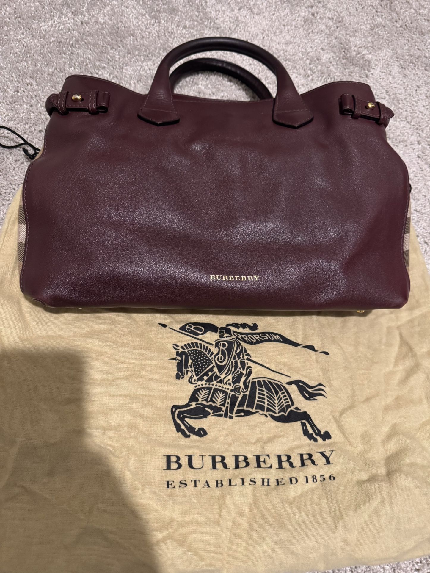 Burberry Smooth Calfskin House Check Medium Banner Tote Deep Claret