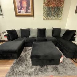 New Black And Gray Or All Black Super Comfy Double Chaise Sectional Sofa Couch *Ottoman Sold Separately * 