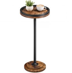 Industrial Round Side Table with Metal Pole