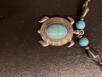 Vintage Native American Turquoise Turtle Pendant Necklace