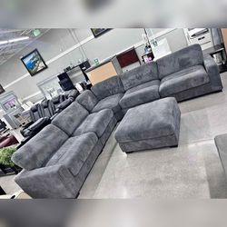 127 x 127 inches 6PC Gray corduroy modular sofa set 