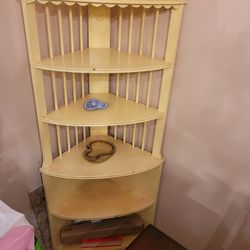 Vintage wooden corner cabin Is with Shelves