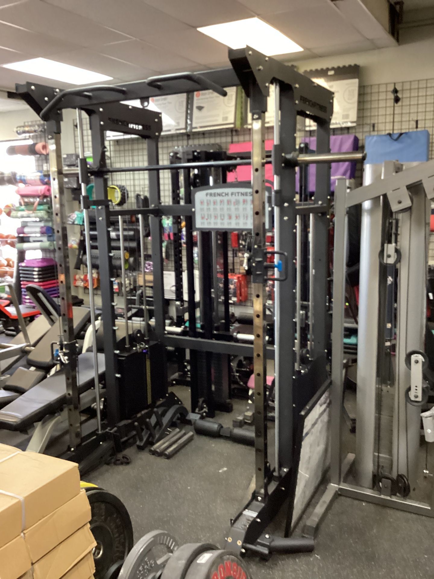 French Fitness FSR70 Dual Cable Smith & Half Rack Has Dual Weight Stacks 286lbs Each