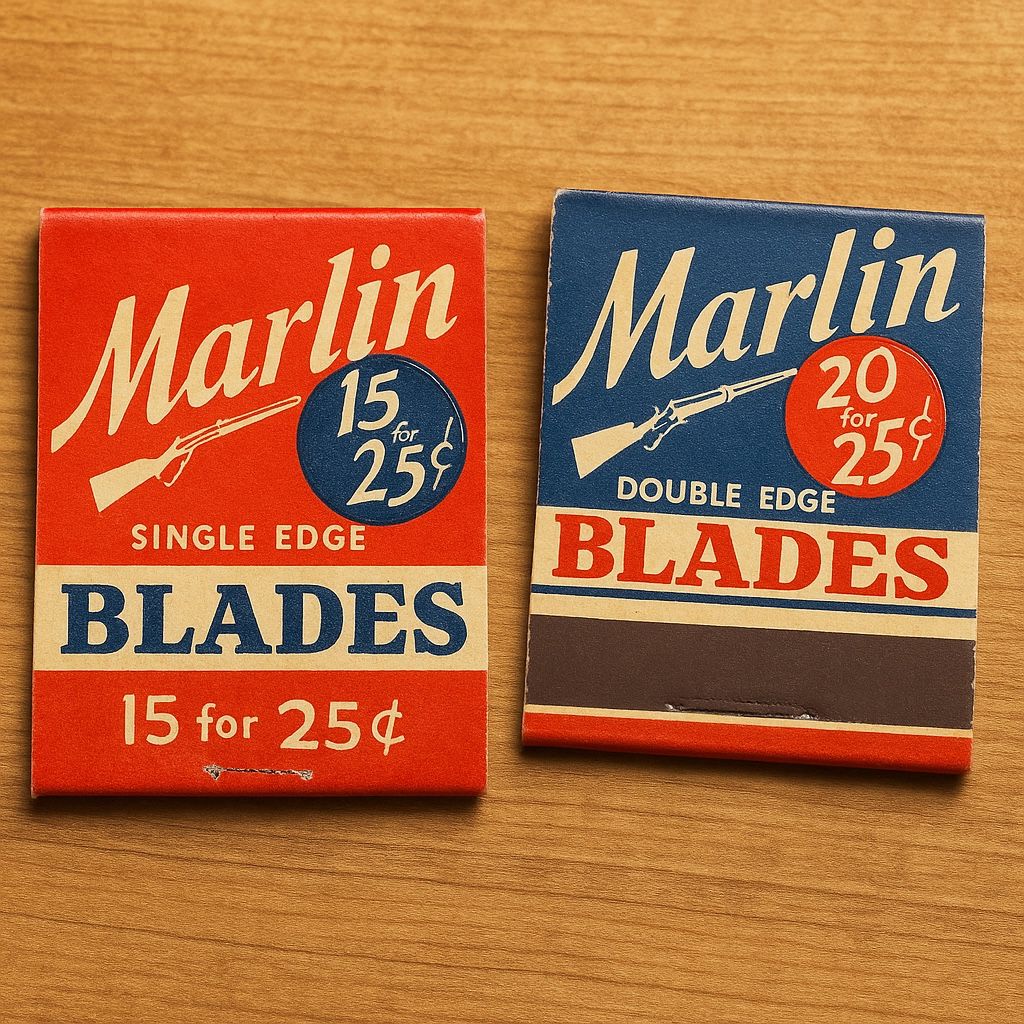 Marlin Razor Blade Matchbook USA 1940s Faux Blade Pack, Unused, Full