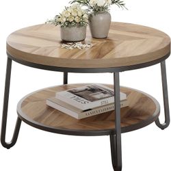 32" Round Coffee Table Circle Wood Grain Desktop