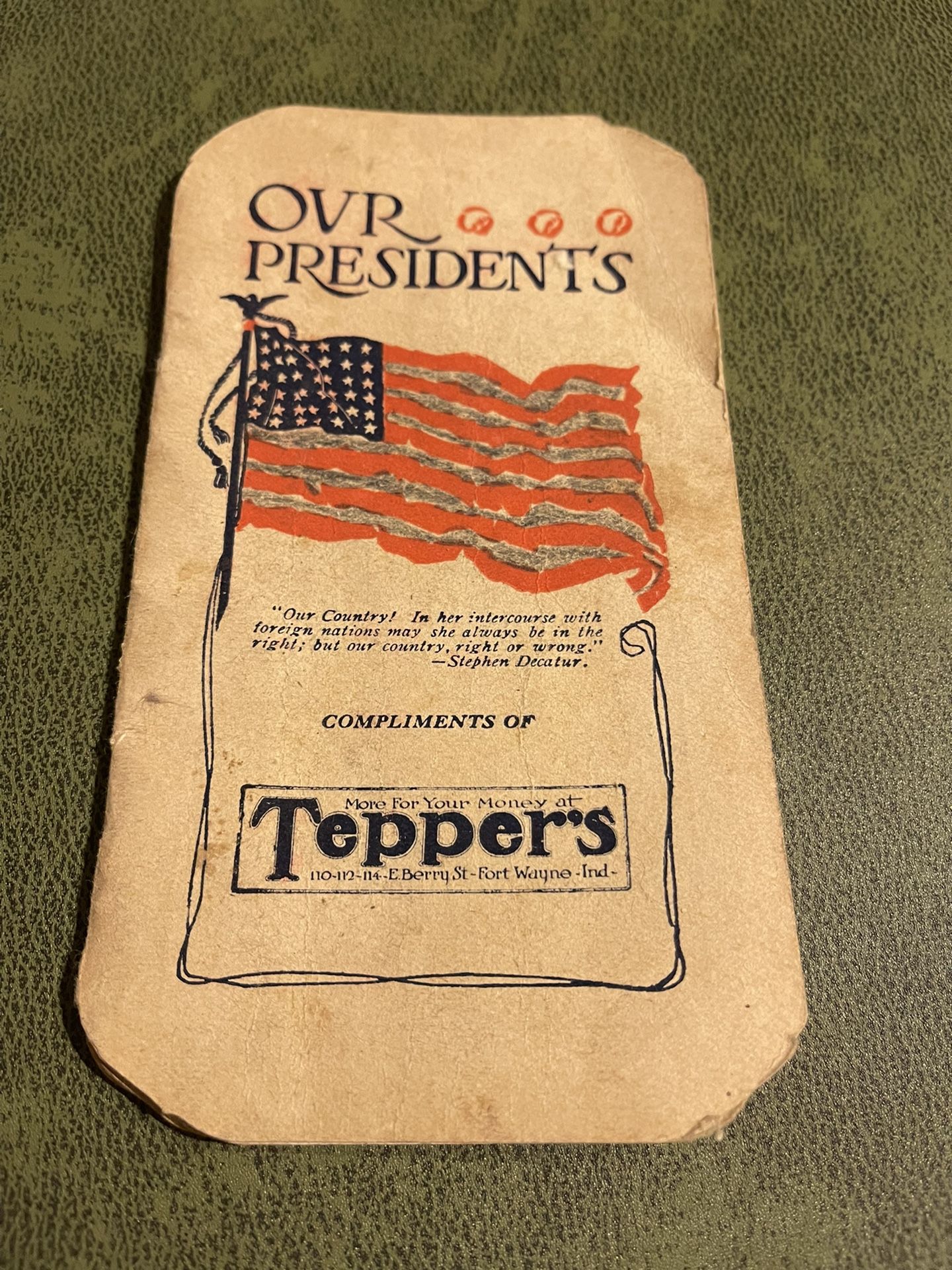 Vintage 1916 Tepper’s OVR Presidents Pamphlet