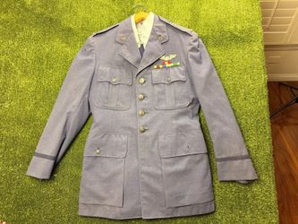 1962 USAF Officer Dress Blue Uniform Set 39R Pants Shirt Pilot Wings Ribbons