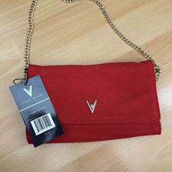 Vanessa Williams Red Suede Chain Clutch Purse