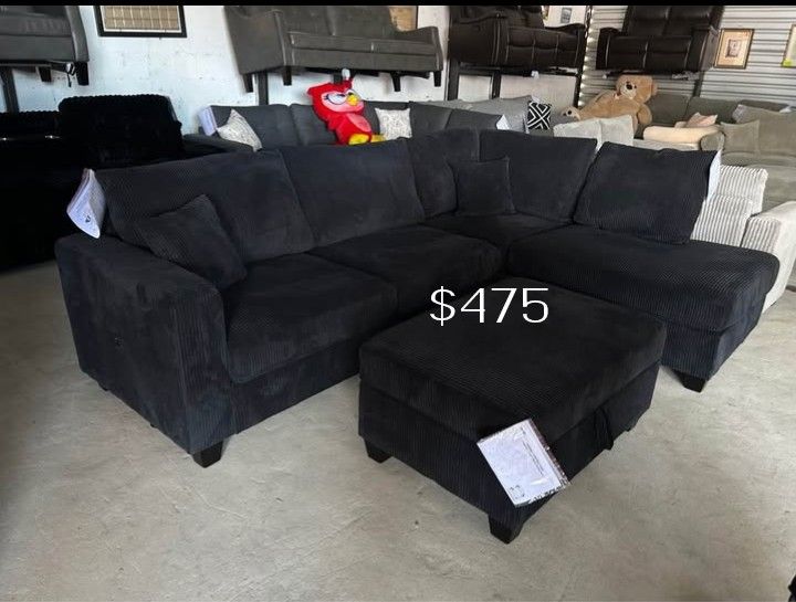 3-pc Sectional Sofa With Storage Ottoman Brand New