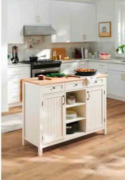 Freestanding Kitchen Island with Butcher Block Top
