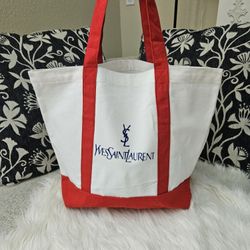 Large White and Red Canvas Totebag