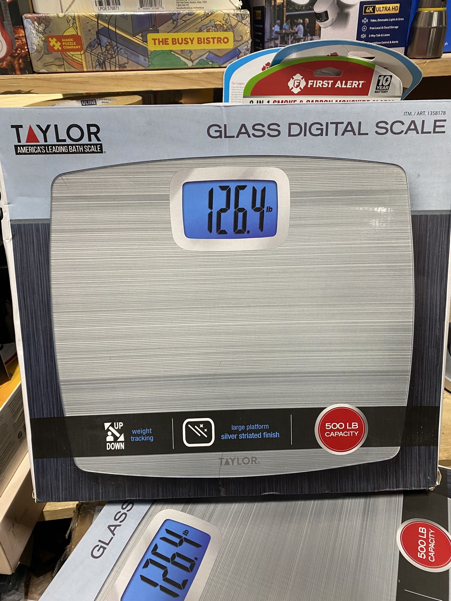 Taylor Digital Glass Body Weight Scale Battery Powered Wide, FSA HSA Eligible, 500 lb Capacity, Gray $15