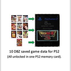 PS2: 8MB Memory Card Saved Game Data for 10 Dragon Ball Z   