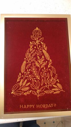 Red Vevet & Gold Embroidered Christmas Tree Wall Art