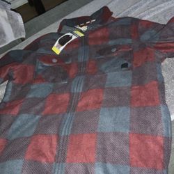 Voyager Men's Red and Black Checkered Jacket Fleece Full Zip Sherpa Lined Men’s Size Small New With Tags 