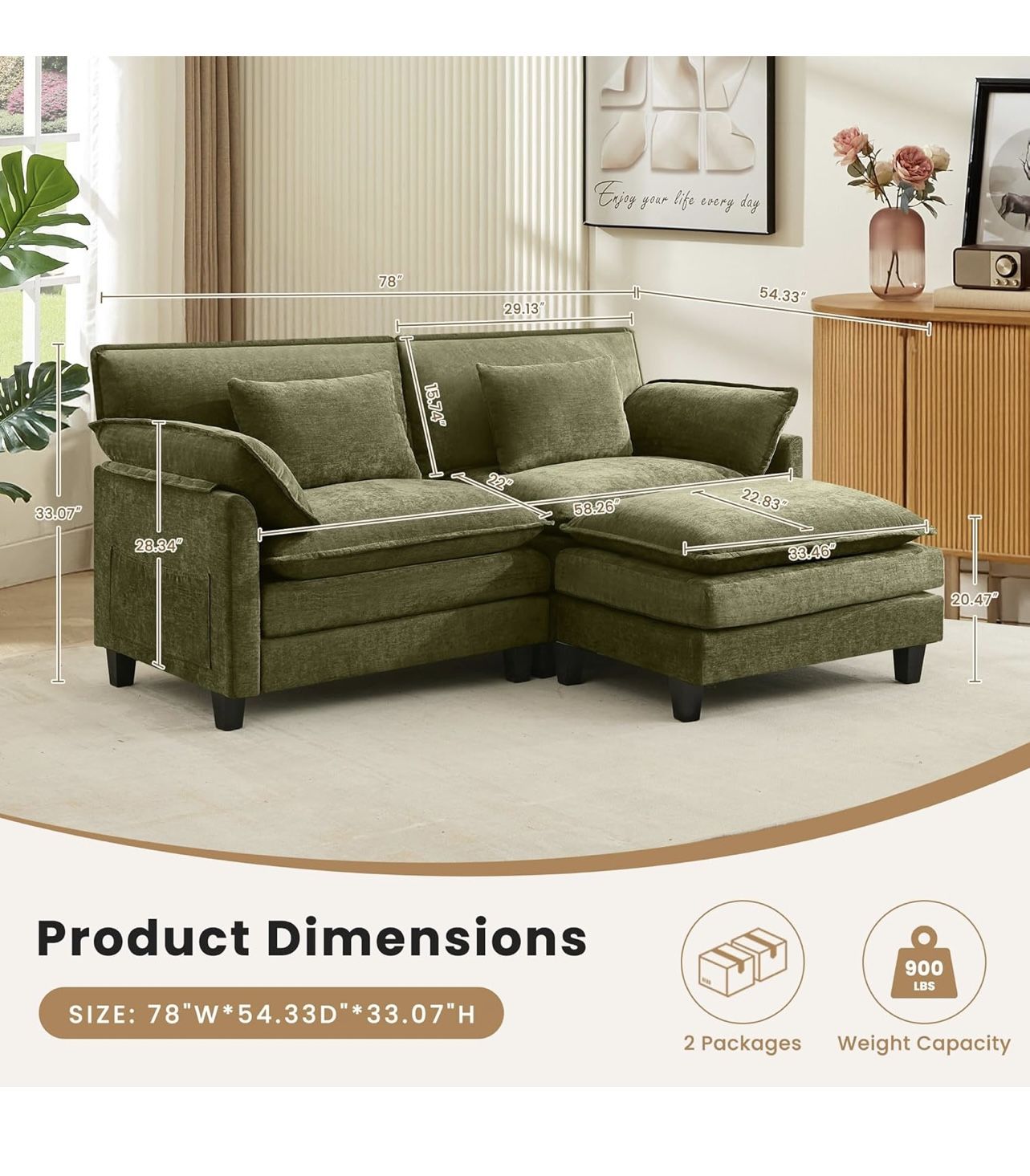 Cloud Couch Sectional w/Double-Layer Seat Cushion,L Shaped Sectional Couch with Movable Ottoman, Comfy, Wide & Deep Seat Couches for Living Room