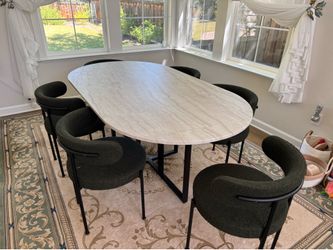 Custom Marble Dining Table + 6 CB2 Chairs