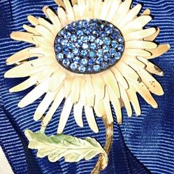 Yellow Blue Flower Brooch Pin