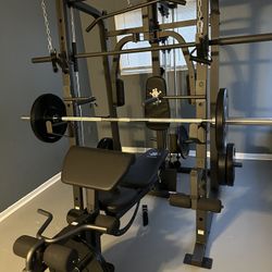 Vesta Fitness Smith Machine 1001 w/Bench Attachment | 230lb Bumpers Olympic Weights | 7ft Olympic Bar | Gym Equipment | FREE DELIVERY/INSTALL🚚 