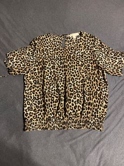 Michael Kors Women’s Leopard Cheetah Blouse Top Size L Large 