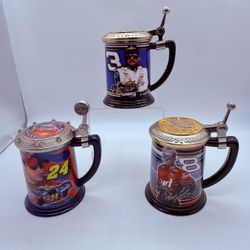 NASCAR Collectible Beer Steins Lot of 3 Dale Earnhardt Sr Jr Jeff Gordon Lidded