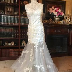 New Wedding Gown Night Dress Off White With Straps Lace And Embroidery- Small