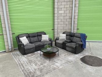 *Free Delivery* Gray Manual Recliner Couch Sofa Loveseat Set