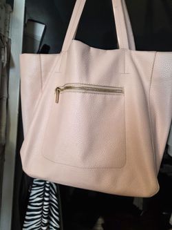 Blush Pink Pebbled Leather Tote Bag