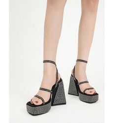 Women's Luxury Rhinestone Platform Sandals Roman Block High Heels Party Shoes, $35