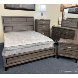 Best Seller ‼️    4 Pc Queen Gray Bedroom Set ( Bed Frame , Dresser , Mirror , Nightstand ) Mattress Not Included 