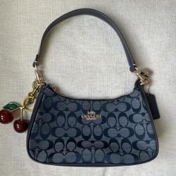 Coach Teri Shoulder in Signature Denim with cherry charm (not from coach)