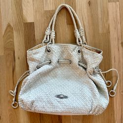 Elliott Lucca Woven Leather Ivory Shoulder Bag Handbag Women’s Purse