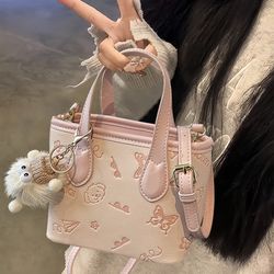 Pink bucket bag women‘s 2025 new high-end atmosphere small high-class light luxury super hot niche cross-body bag