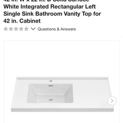 Getpro 42 in. W x 22 in. D Solid Surface White Integrated Rectangular Left Single Sink Bathroom Vanity Top