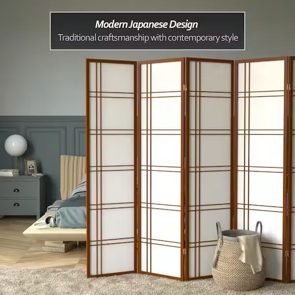 6 ft. Walnut 5-Panel Room Divider