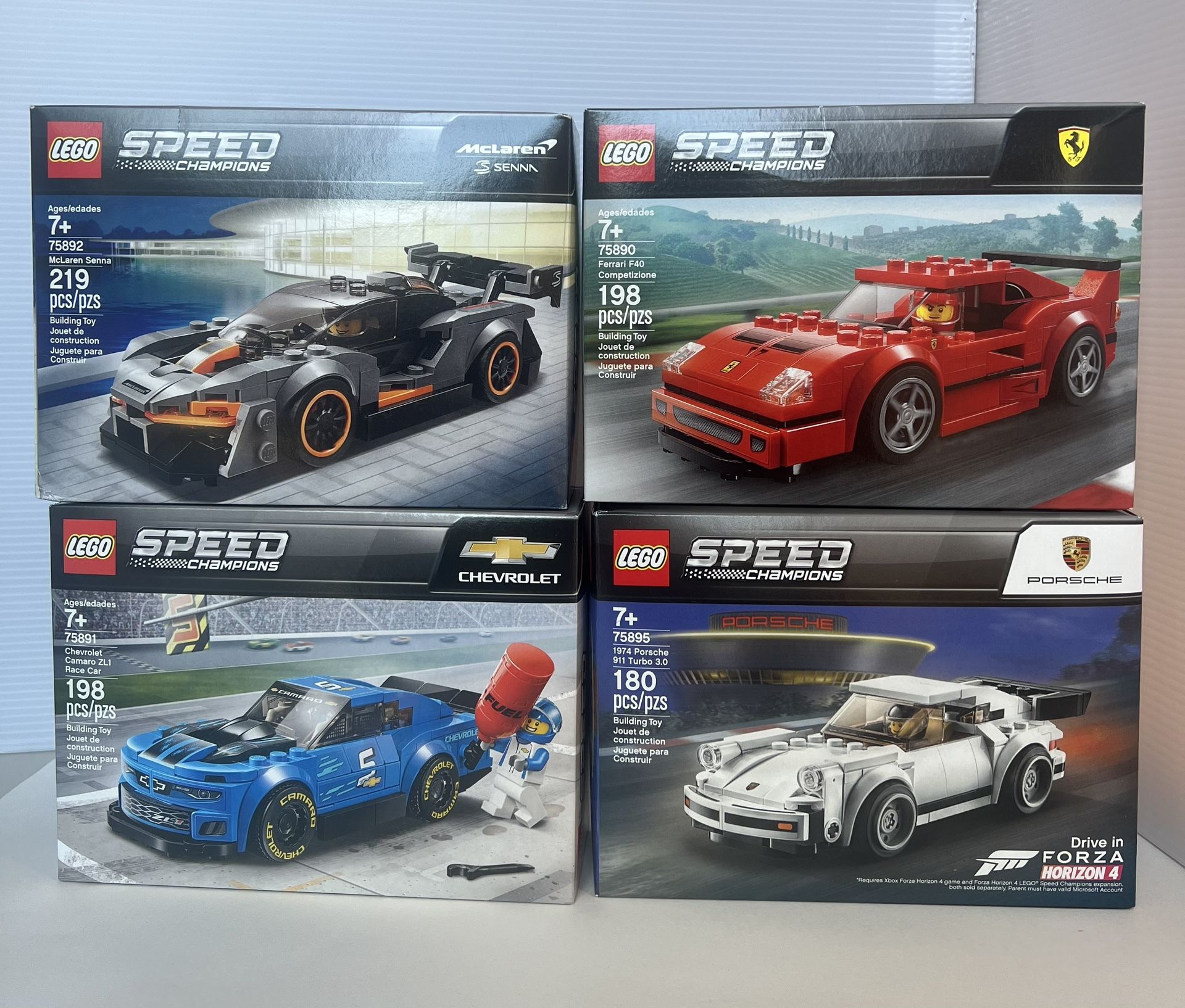 LEGO 75890 Ferrari F40 Competition 75891 Chevrolet Camaro ZL1 Race Car 75892 McLaren Senna and 75895 Porsche 911 Turbo 3.0